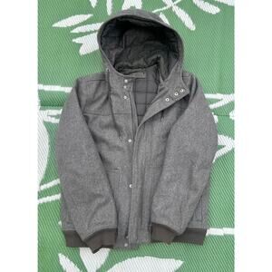 GAP Wool Blend Hooded Jacket Gray Quilted Lined Winter Coat L